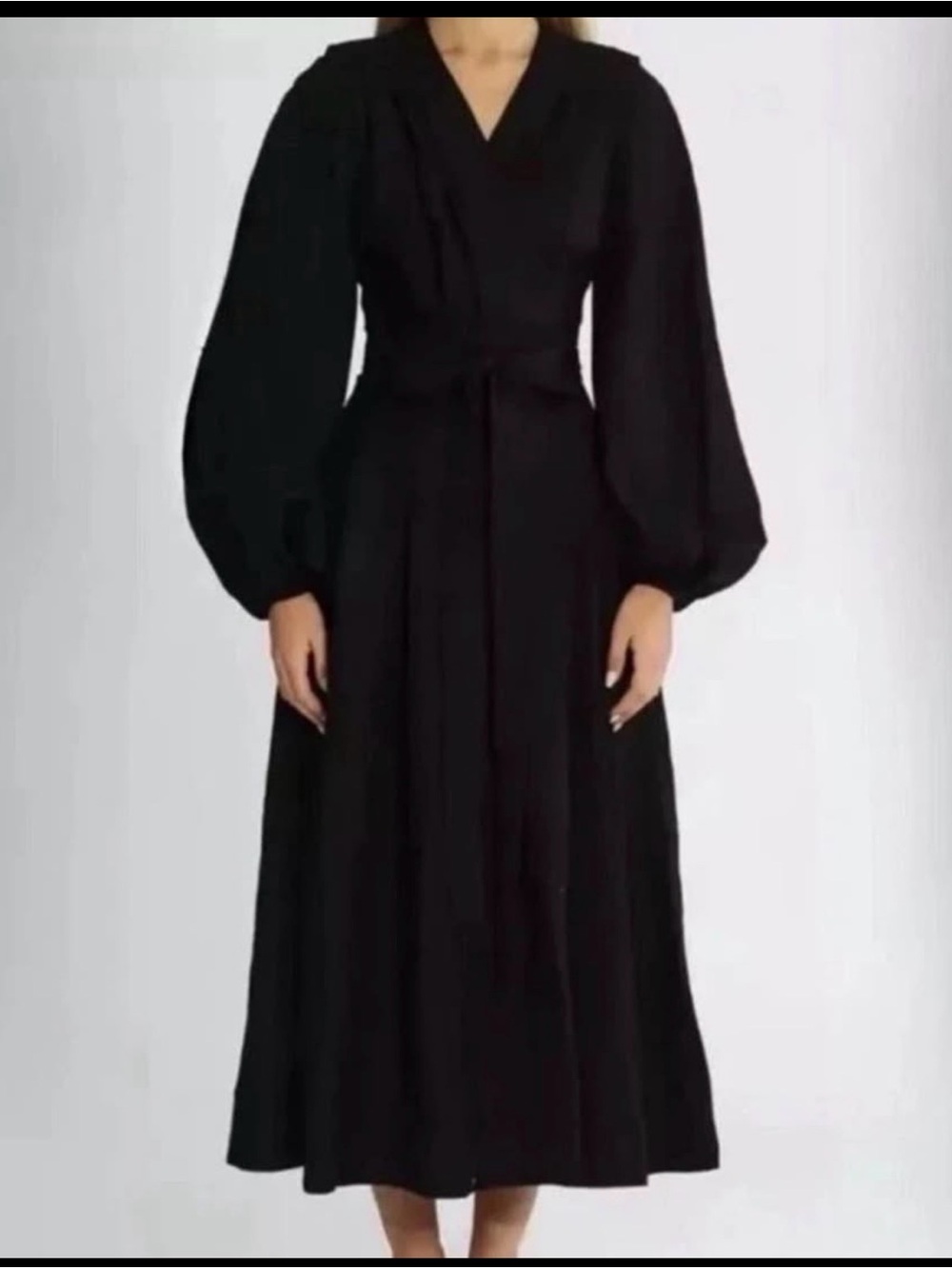 Zimmermann Black Long Sleeve Midi Wrap Dress with Balloon Sleeves